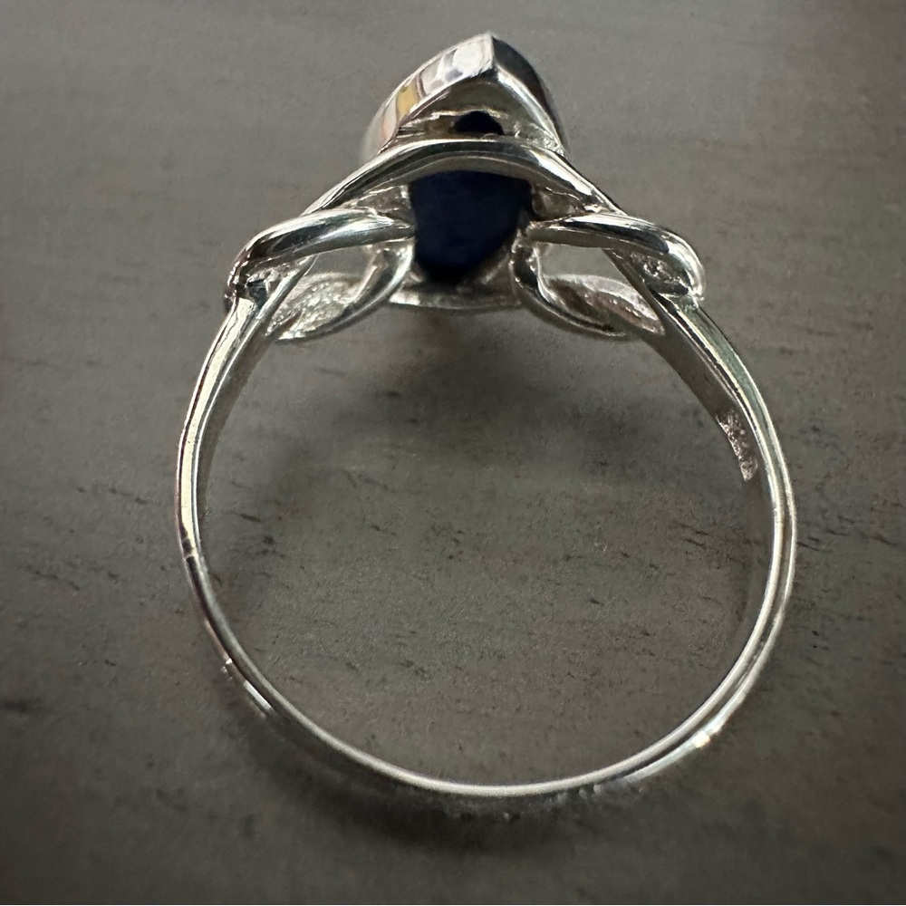 SUVANI 925 Sterling Silver Ring Blue Lapis Lazuli Gemstone Marquise Size 8 - Picture 5 of 8